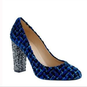 JCrew Etta Navy Tweed Glitter Heal Pumps 6 1/2